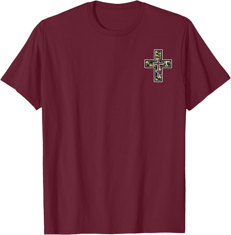 Camo Cross Fishing Faith Christian 2 Sided Hunting Fishing Cross Camo Faith Christian Fisherman Hunter T-Shirt - Burgundy