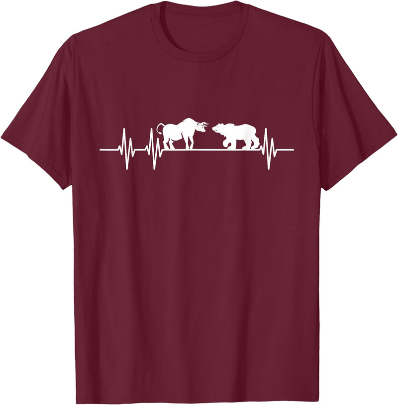 Day Trading Gifts Stocks Stock Trader Bull Bear Heartbeat Trading T-Shirt - Burgundy