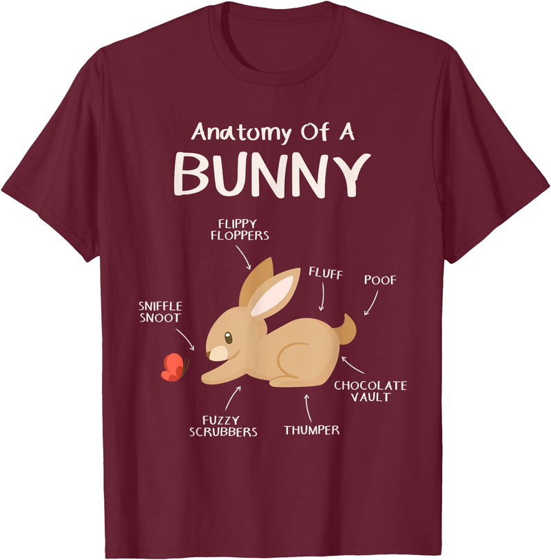 Rabbit Clothes Easter Outfit Hare Lover Gift Anatomy Bunny T-Shirt in Burgundy