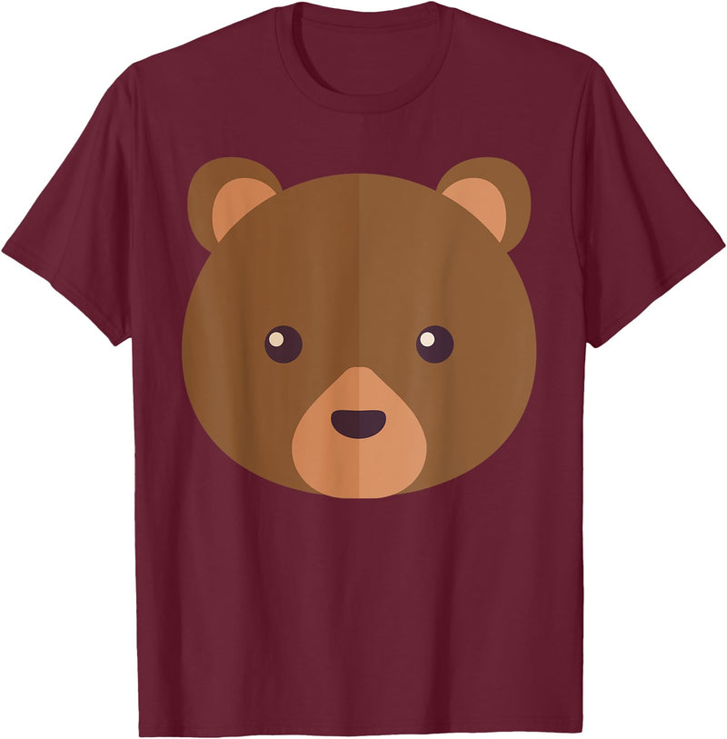 Fun And Cute Animal T-Shirts Bear Face Costume Shirt Funny And Cute Animal Tee T-Shirt - Burgundy