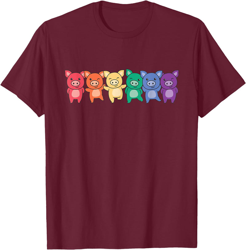 Cute Animals Lgbtq+ Pride Month Rainbow Flag Pride Month Lgbtq Rainbow Pig T-Shirt - Burgundy