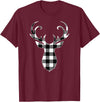 Buffalo Plaid Deer Clothing Co. by AAM Black & White Classic Christmas Buffalo Plaid Deer Head T-Shirt - Burgundy
