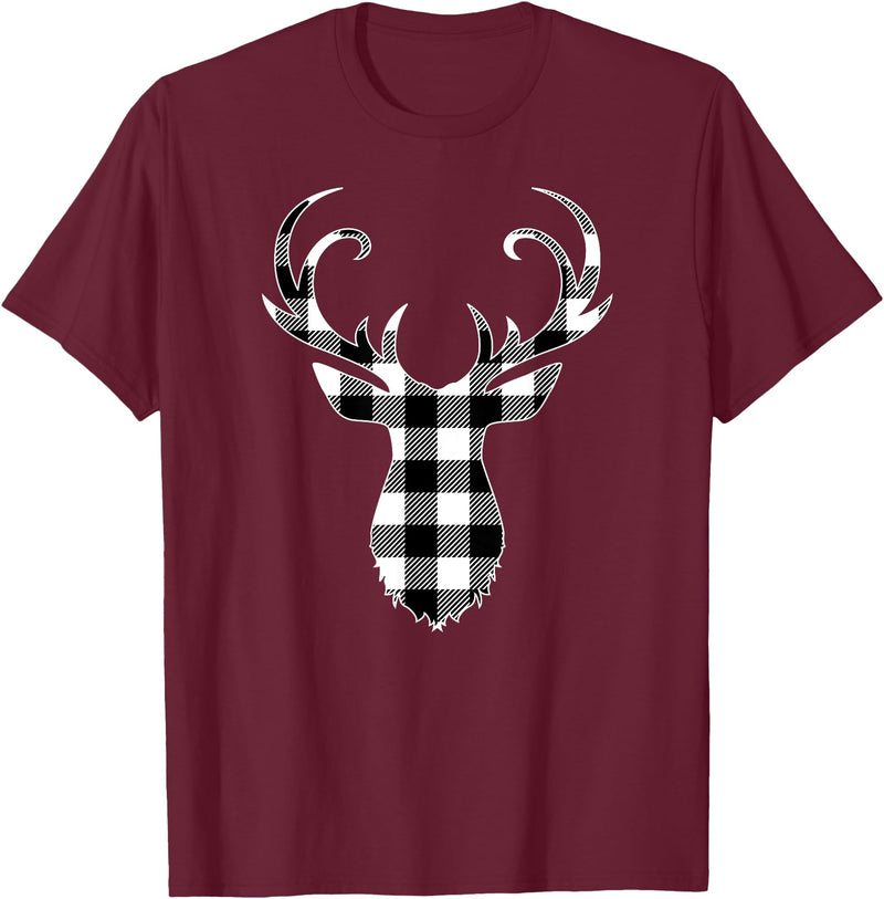Buffalo Plaid Deer Clothing Co. by AAM Black & White Classic Christmas Buffalo Plaid Deer Head T-Shirt - Burgundy