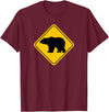 The Zoology Company - Animal Art Graphic Design Bear Crossing Road Sign Grizzly Classic Minimalist Graphic T-Shirt - Burgundy