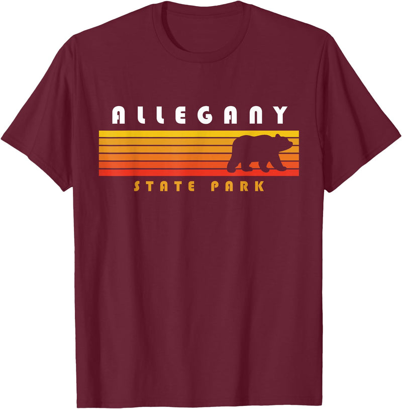 Allegany State Park Hiking Allegany State Park Camping New York Bear Retro T-Shirt - Burgundy