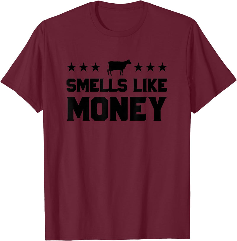Calf to Cow Farming Apparel Smells Like Money Retro 90s Dairy Farm Gift Shirt T-Shirt - Burgundy