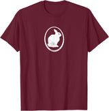 White Silhouette of a Bunny, Stylized for Rabbit Lovers T-Shirt in Burgundy