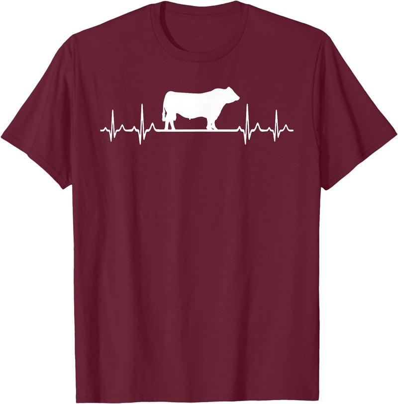 Black Angus Rancher Geschenk Für Bauern Heartbeat ECG Pulse Cow Black Angus Rancher T-Shirt - Burgundy