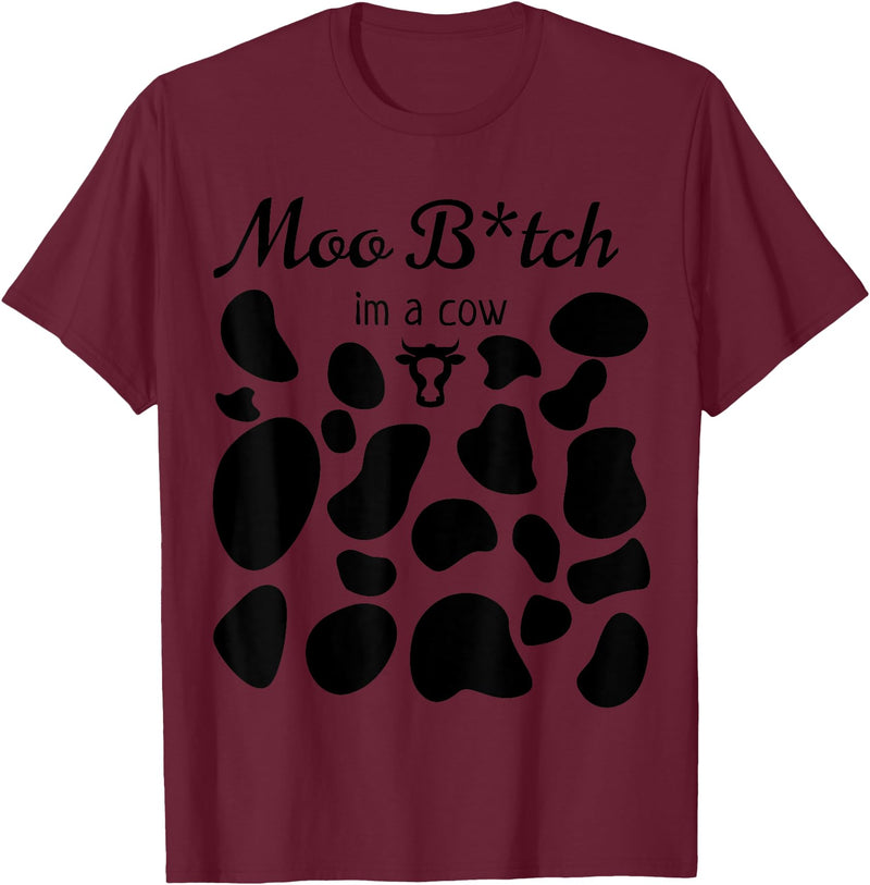 OscursBest Moo I'm a Cow Print Parody Costume Funny Graphic Not Spooky T-Shirt - Burgundy