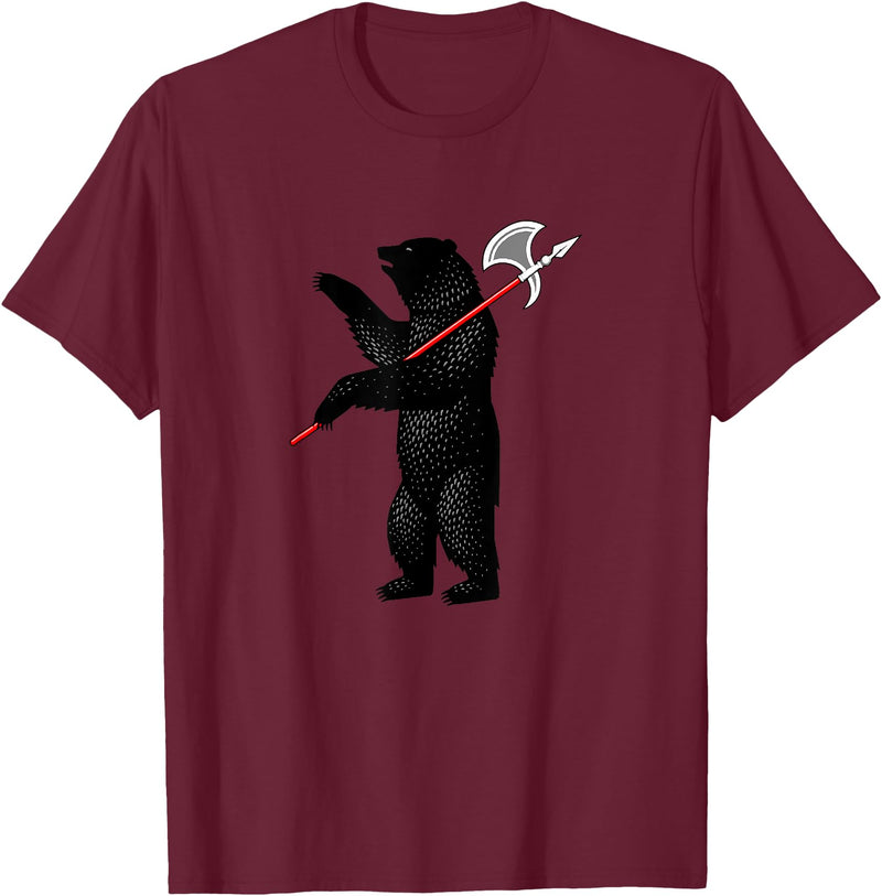 RealCoolShirts AWESOME AXE BEAR - Yaroslavl Russia Flag Halberd Bear Shirt T-Shirt - Burgundy