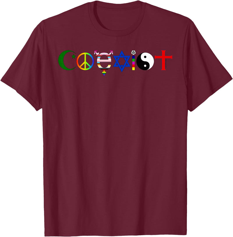 Bear In The Cloud Coexist T-Shirt - Burgundy