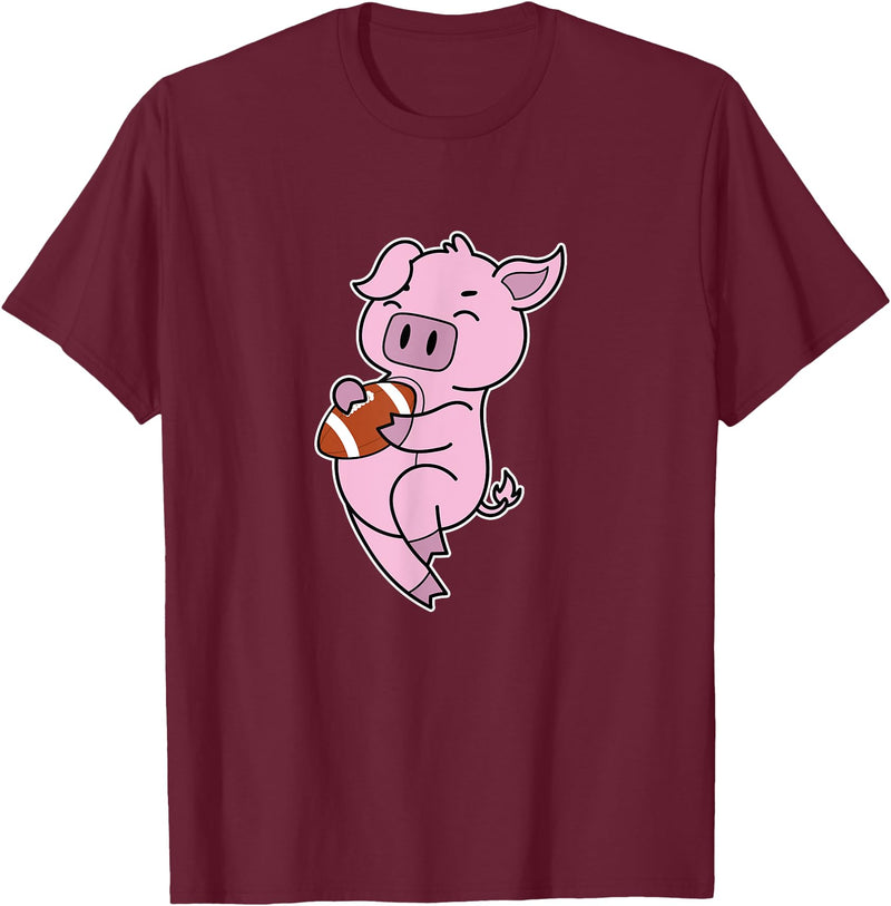 American Football USA animal Touchdown sport ball Pig plays American Football T-Shirt - Burgundy