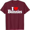 I LOVE HEART BUNNIES BUNNY RABBITS T-Shirt in Burgundy