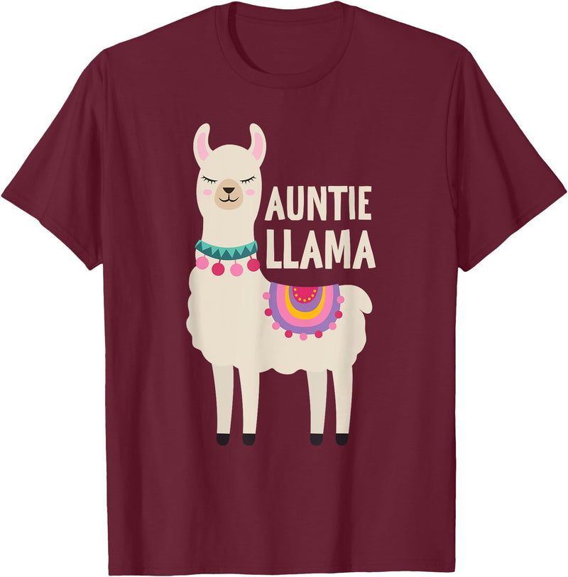 Family Matching Llama Birthday Auntie Llama Aunt Of The Birthday Llama Party Family T-Shirt - Burgundy