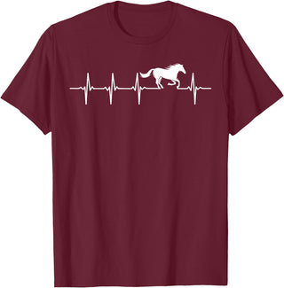 Heartbeat Horse Lover Gifts Women Men Girls Gifts Horse Lover Gifts Heart EKG Heartbeat Pulseline Cardiology T-Shirt - Burgundy