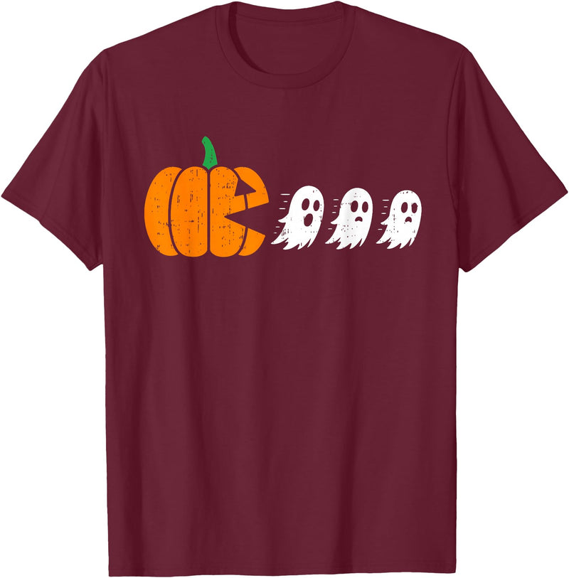 Funny Halloween Tees for Men Women Kids. Funny Gamer Pumpkin Eating Boo Halloween Men Kids Boys T-Shirt - Burgundy