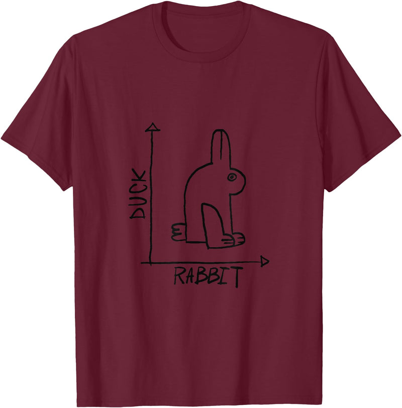 Funny Rabbit or Duck Animal Diptych Rabbit T-Shirt in Burgundy