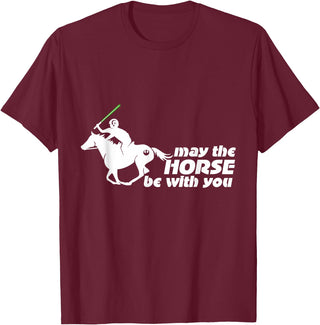 NickerStickers May the Horse Be With You | Equestrian Geek T-Shirt T-Shirt - Burgundy