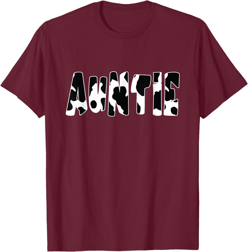 funny saying Gifts for Family Members and more Auntie Cow Print Cow Pattern T-Shirt, Black - Burgundy