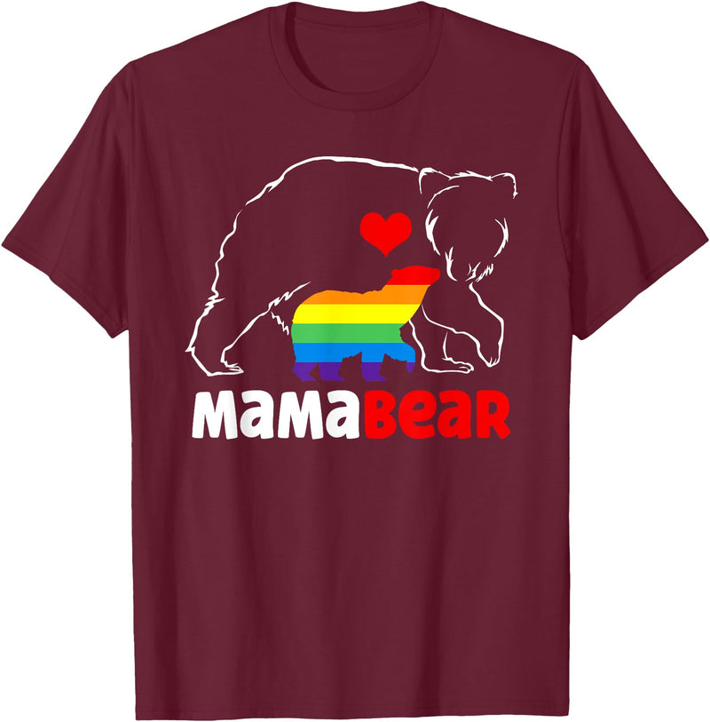 Funny Bear Family Gay LGBT Pride Rainbow Flag TLT Mama Bear Proud Mom Rainbow Flag LGBT Pride Mother's Day T-Shirt - Burgundy