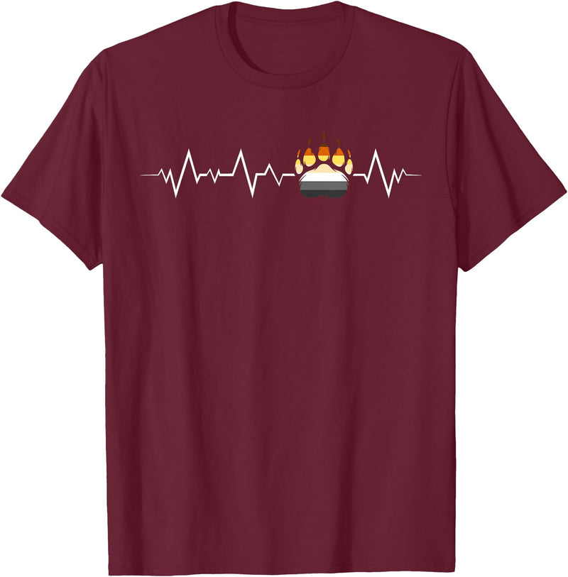 Bear Community Bear Brotherhood Gay Men Gifts Gay Bear Pride Heartbeat Paw Bear Flag Colors T-Shirt - Burgundy