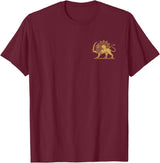 SHIR O KHORSHID Persian Lion and Sun Emblem Iran Symbol T-Shirt - Burgundy