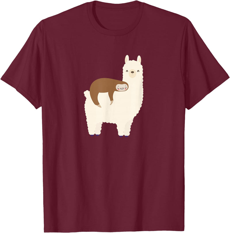 Unique Animal Lover Apparel Decor & Gifts Outlet Sloth Riding Llama Funny Graphic for Women for Girls T-Shirt - Burgundy