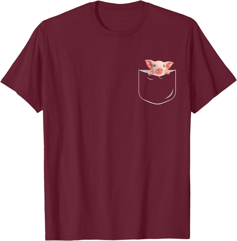 Pocket Pig Funny Pig In Pocket Gift T-Shirt - Unisex-Adults - Black - Small - Short Sleeve - Cotton 100% - Novelty T-Shirt - Burgundy