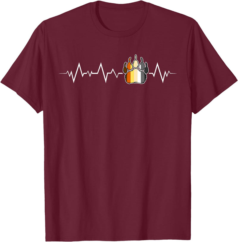 Bear Community Bear Brotherhood Gay Men Gifts Gay Bear Pride Heartbeat Paw Minimal Bear Flag T-Shirt - Burgundy