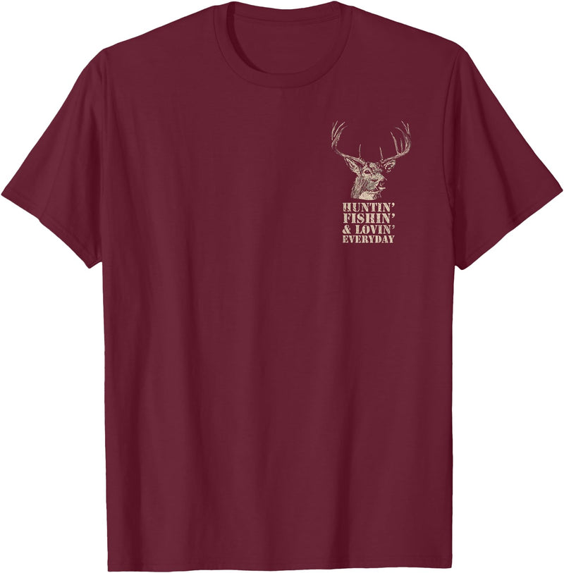 Fishing and Hunting Outdoors Designs Hunting and Fishing American Flag (Design on Front and Back) T-Shirt - Burgundy