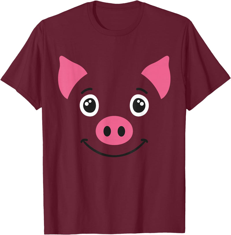 Funny Animal Face Design Costumes Pig Cute Animal Face Grin Costume Carneval Halloween T-Shirt - Burgundy