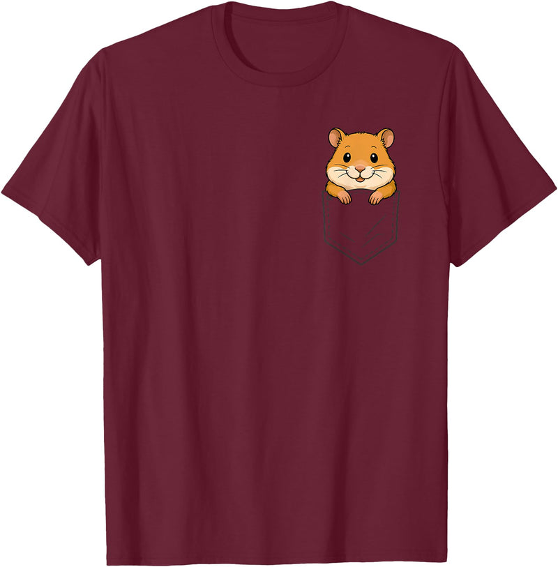 Funny Hamster Peeking in Pocket Animal Lover Men Women Kids T-Shirt - Burgundy