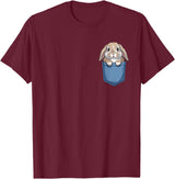 Cute Pocket Rabbit Lovers Bunny Mom T-Shirt in Burgundy
