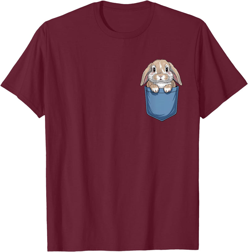 Cute Pocket Rabbit Lovers Bunny Mom T-Shirt in Burgundy