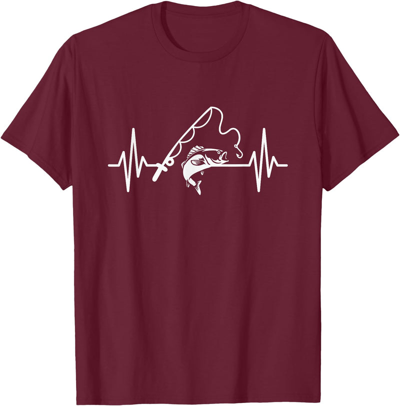 Fisherman Angler Fishing Gifts Angler Heartbeat Fishing Rod Fisherman T-Shirt - Burgundy
