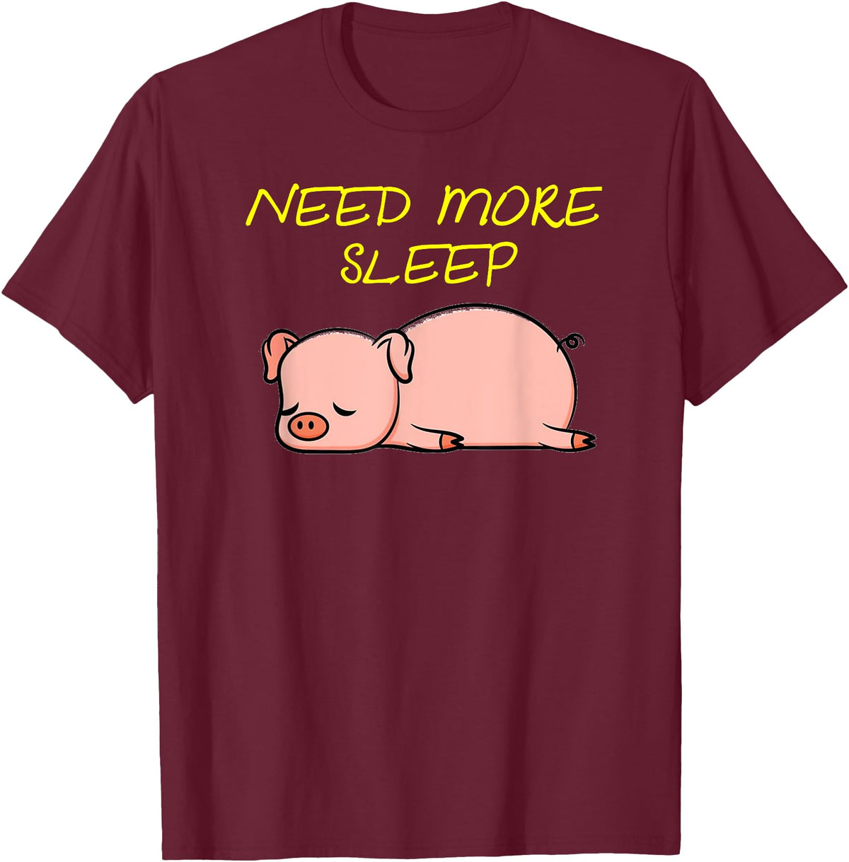 Cute Animal Pyjama Sleep Bed Outfits Funny Sleeping Pig Pajama Design for Bedtime T-Shirt - Burgundy
