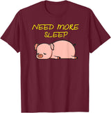 Cute Animal Pyjama Sleep Bed Outfits Funny Sleeping Pig Pajama Design for Bedtime T-Shirt - Burgundy