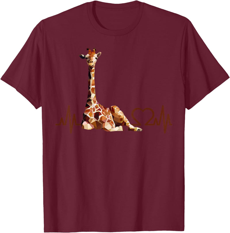 Giraffic print shirt Birthday Giraffe Heartbeat Shirt for Woman Man Kids T-Shirt - Burgundy