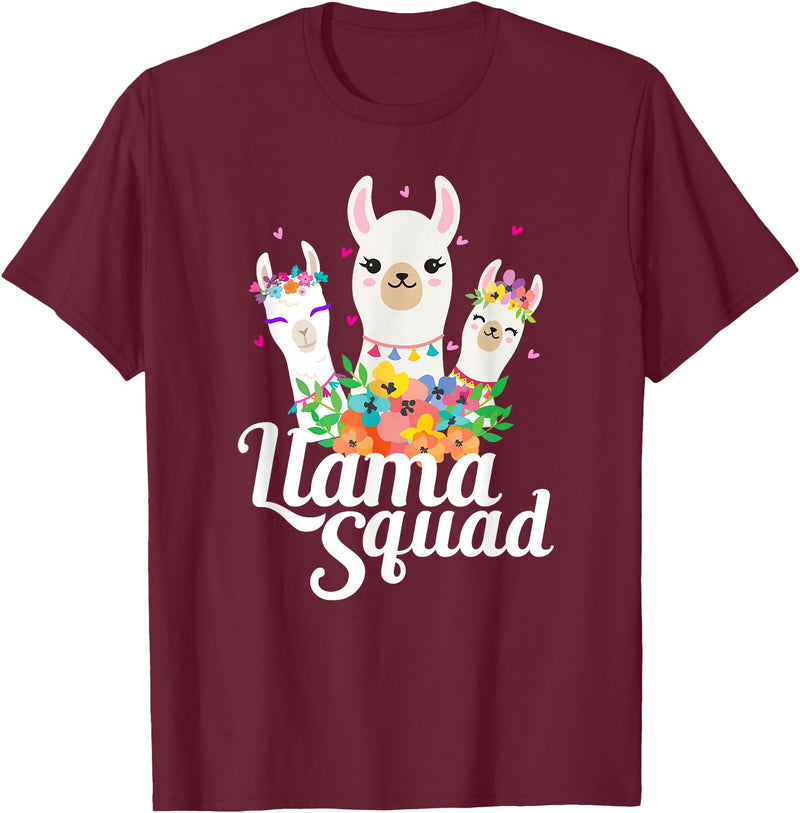 Llamas and Alpaca Gifts Llama Squad Funny Cute Llama Matching T-Shirt - Burgundy