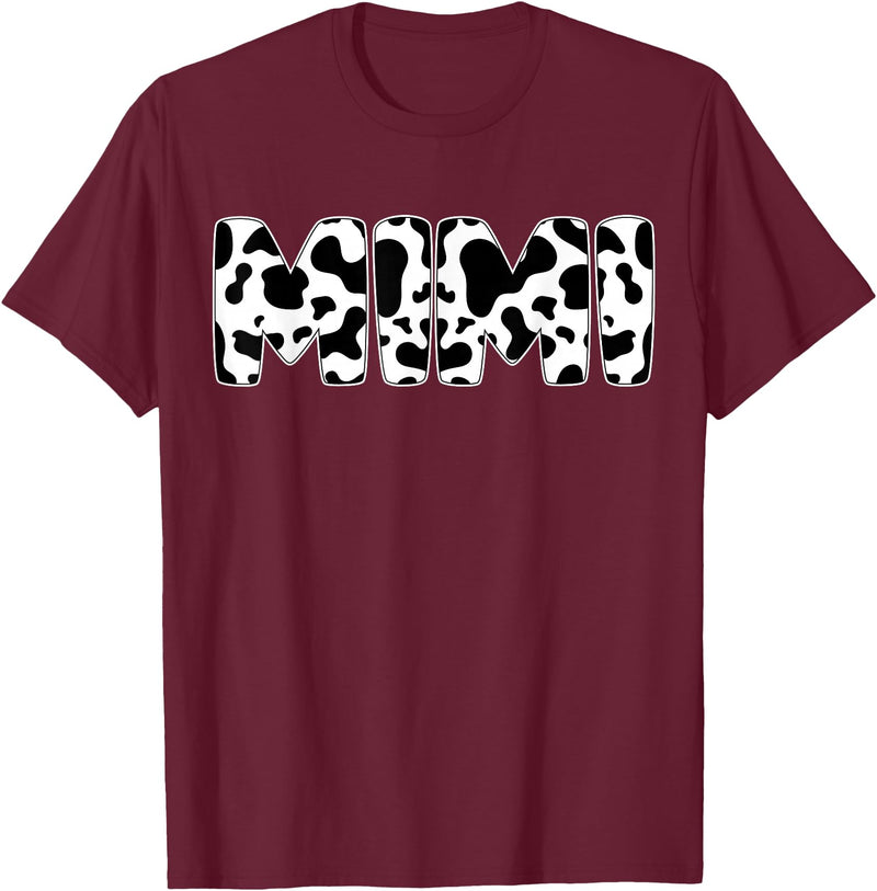 Family Matching Gifts Cow Mimi Cow Print Cow Pattern Mother's Day T-Shirt - Burgundy