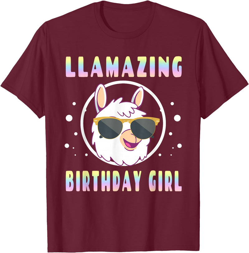 LLama Squad Shirts and Gifts Llama Birthday Girl Party Outfit Amazing Pun Fun Rainbow T-Shirt - Burgundy
