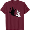 Hand Shadow Funny Chinese Shadow Rabbit T-Shirt in Burgundy