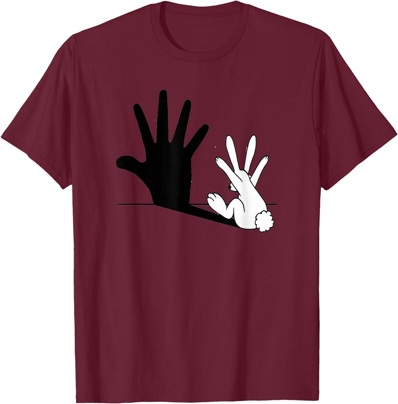 Hand Shadow Funny Chinese Shadow Rabbit T-Shirt in Burgundy
