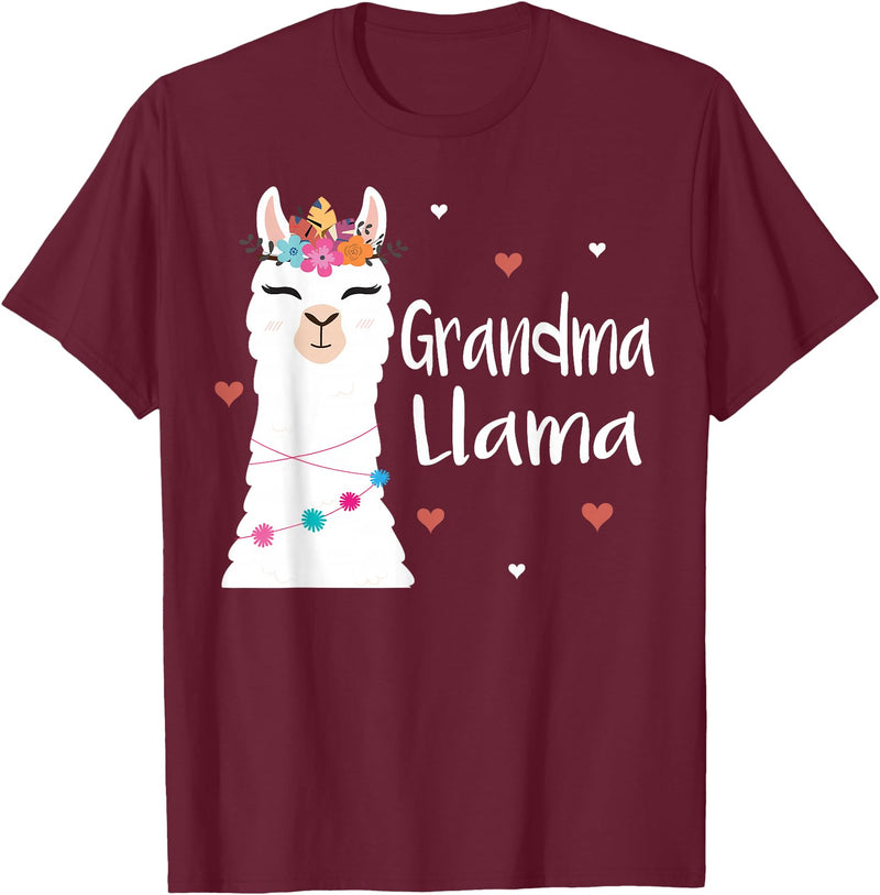 Me & Mommy Llama Co. Grandma Llama Cute Llamas Lover Best Grandmother Ever T-Shirt - Burgundy