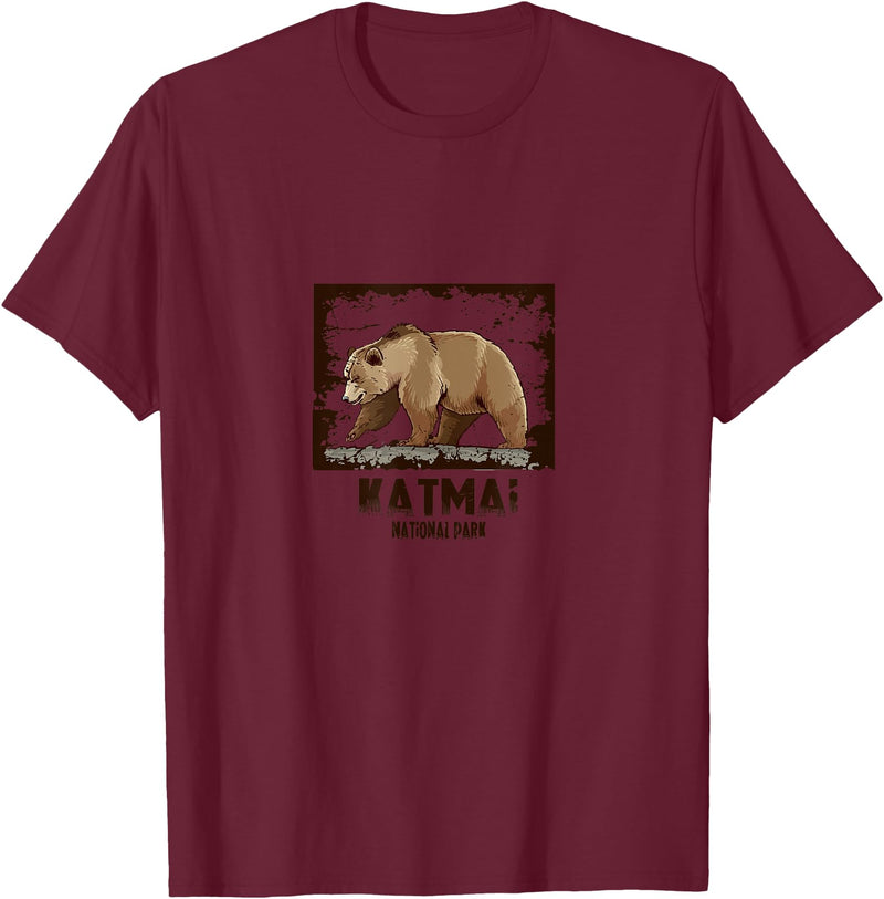 National Parks Nature Lovers Camping Apparel Katmai National Park Bear T-Shirt - Burgundy