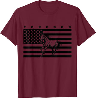 BASBO American Flag Horseback Riding Apparel - Horse T-Shirt - Straight - Burgundy