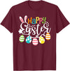 Happy Easter Bunny Rabbit Face Funny Easter Day Women Girls T-Shirt (Black) in Burgundy