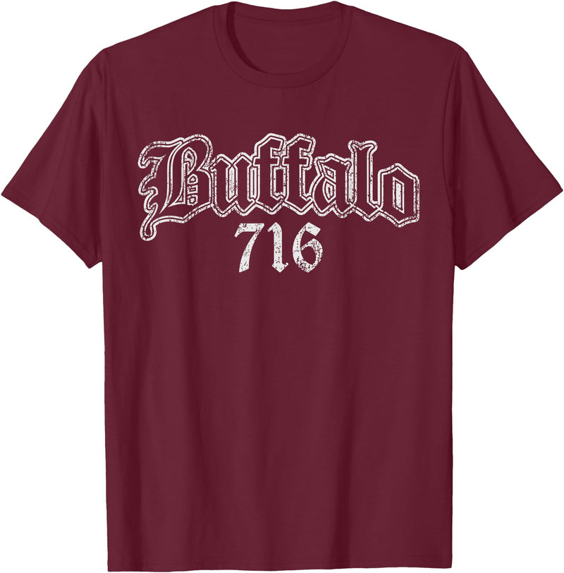Buffalo NY by Kruzelly Vintage Buffalo New York 716 T-Shirt - Burgundy