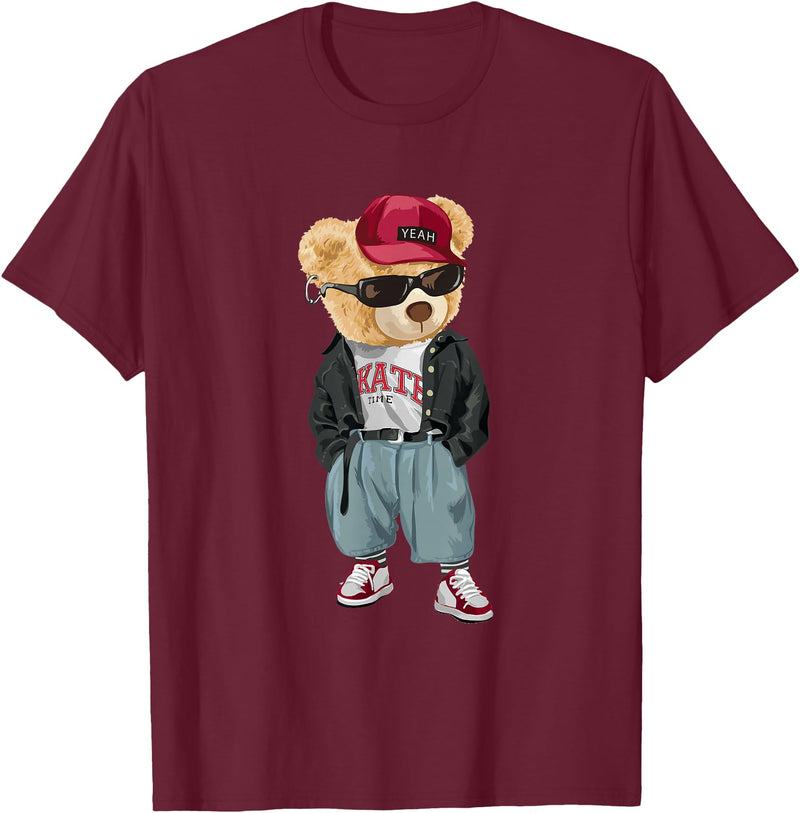 Punk Rocker Teddy Bear Rap Hip Hop Gift Men Women Punk Rocker Rapper Popster Punker Teddy Bear Rap Hip Hop T-Shirt - Burgundy