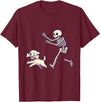 Funny Skeleton Dog Bone Halloween Kawaii Dog Steals Bone from Skeleton Running Halloween T-Shirt - Burgundy